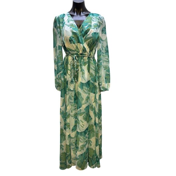 Soft Surroundings Tropical Leaf Print Long Maxi Dress M - Picture 1 of 5